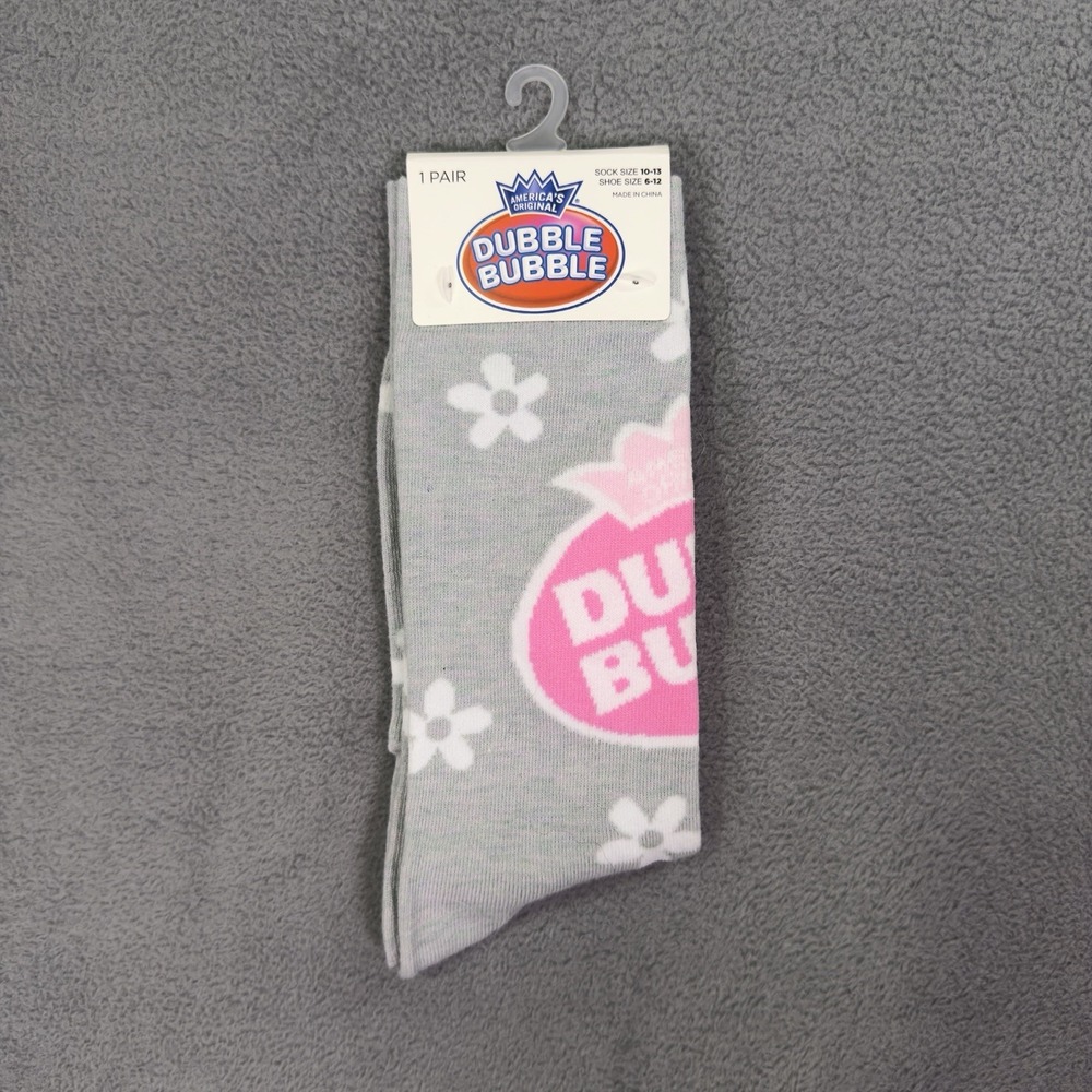 New Dubble Bubble Socks Womens Size 6-12 Gray Pink Floral Crew One Pair